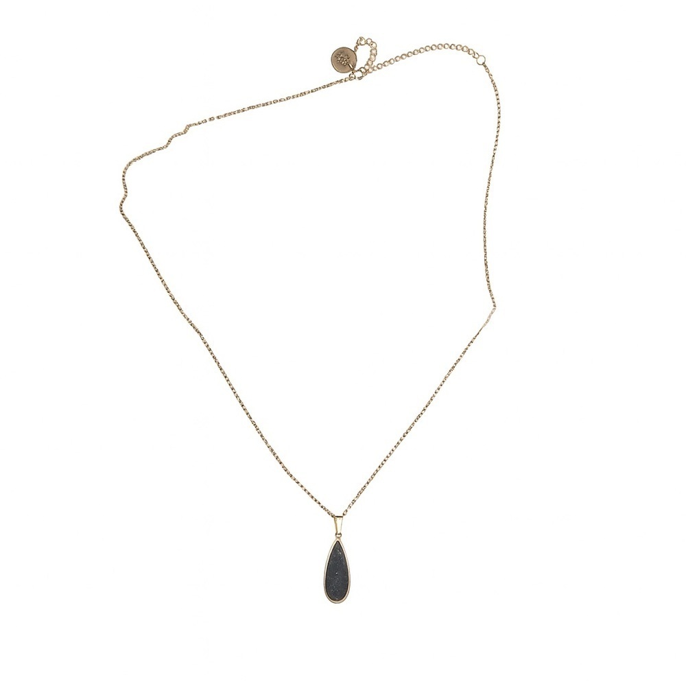 NWOT Kinsley Armelle Gold Black Druzy Collection Raven Quartz Drop Necklace - Picture 2 of 5